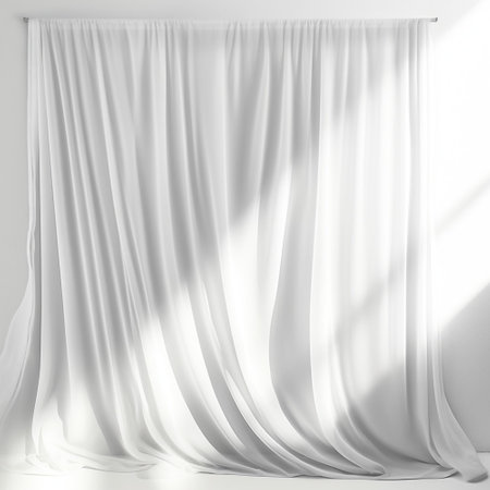 White curtain background texture on window with Generative Ai. Empty room interior.の素材