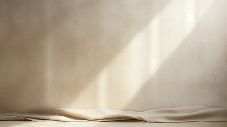 Empty curtains stage light on beige background texture. Mock up Product display podium with Generative Ai.の素材