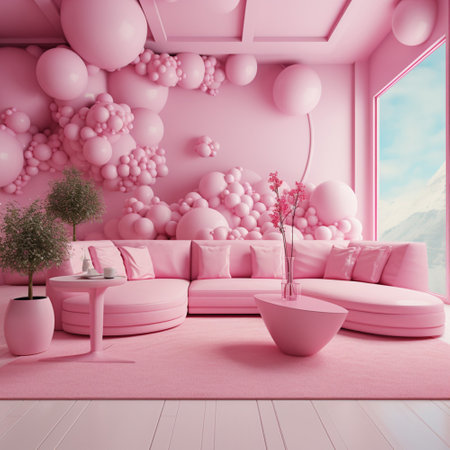 Pink empty room background abstract with Generative Ai. Modern architecture interior.の素材
