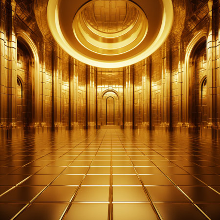 Gold empty room background abstract with window. Generative Ai. Modern architecture interior.の素材