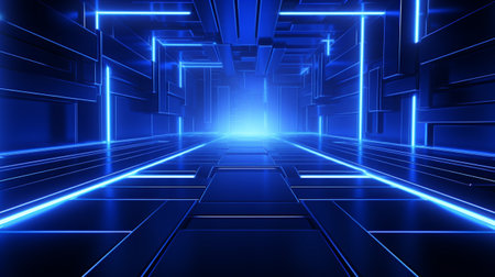 Neon light blue background abstract. Futuristic Sci Fi modern with Generative Ai.の素材