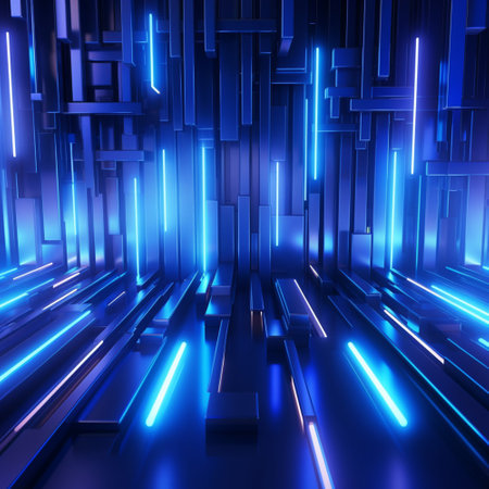 Neon light blue background abstract. Futuristic Sci Fi modern with Generative Ai.の素材