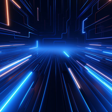 Neon light blue background abstract. Futuristic Sci Fi modern with Generative Ai.の素材