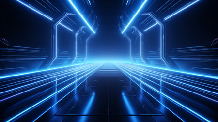 Neon light blue background abstract. Futuristic Sci Fi modern with Generative Ai.の素材