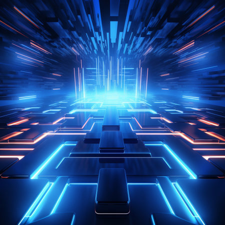 Neon light blue background abstract. Futuristic Sci Fi modern with Generative Ai.の素材