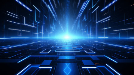Neon light blue background abstract. Futuristic Sci Fi modern with Generative Ai.の素材