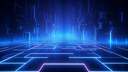 Neon light blue background abstract. Futuristic Sci Fi modern with Generative Ai.の素材