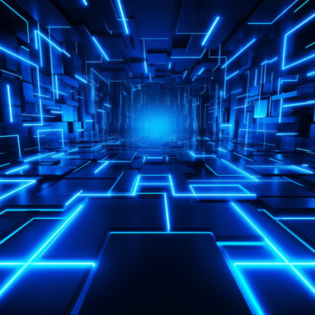 Neon light blue background abstract. Futuristic Sci Fi modern with Generative Ai.の素材