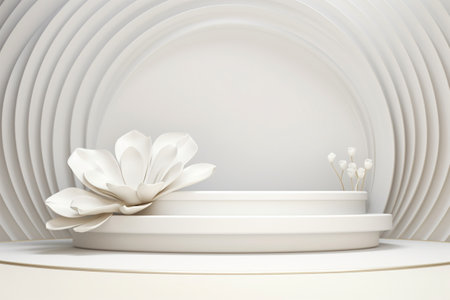 White flowers isolated on White background abstract for display product. Empty podium Bouquet wedding with Generative Ai.の素材