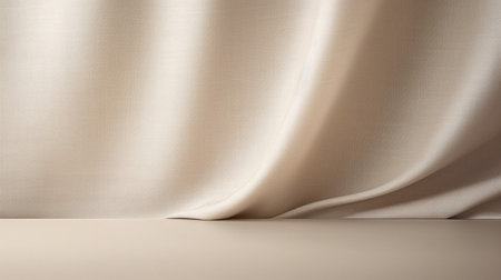Empty curtains stage light on beige background texture. Mock up Product display podium with Generative Ai.の素材
