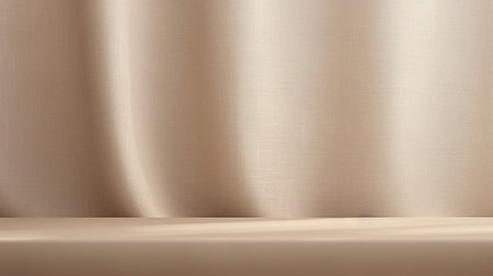 Empty curtains stage light on beige background texture. Mock up Product display podium with Generative Ai.の素材