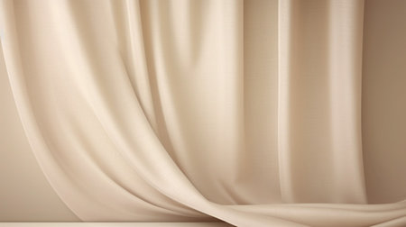 Empty curtains stage light on beige background texture. Mock up Product display podium with Generative Ai.の素材
