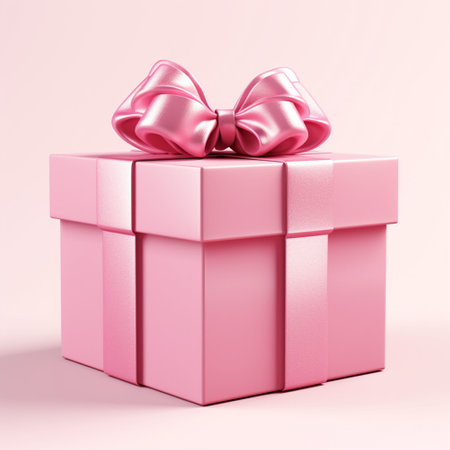 Gift box pink background with ribbon bow for love valentine's day. Christmas Happy New Year.の素材