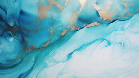 Gold marble cyan background abstract with Generative Ai. Ocean watercolor texture blue pattern.の素材