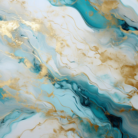 Gold marble cyan background abstract with Generative Ai. Ocean watercolor texture blue pattern.の素材