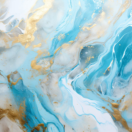 Gold marble cyan background abstract with Generative Ai. Ocean watercolor texture blue pattern.の素材