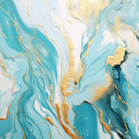 Gold marble cyan background abstract with Generative Ai. Ocean watercolor texture blue pattern.の素材