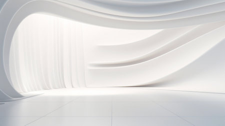 White stage isolated on empty space background abstract in luxury studio room wall art for pedestal winner. Generative Ai.の素材