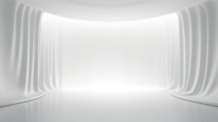 White stage isolated on empty space background abstract in luxury studio room wall art for pedestal winner. Generative Ai.の素材