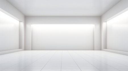 White stage isolated on empty space background abstract in luxury studio room wall art for pedestal winner. Generative Ai.の素材