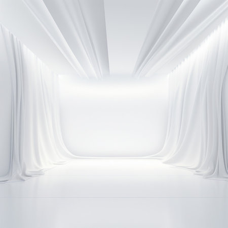 White stage isolated on empty space background abstract in luxury studio room wall art for pedestal winner. Generative Ai.の素材