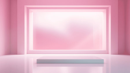 Pink stage on empty space background abstract in luxury studio room wall art for pedestal winner. Generative Ai.の素材