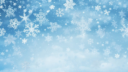 Christmas tree with illumination and snow background. Snowfall sky clouds blue with Generative Ai.の素材