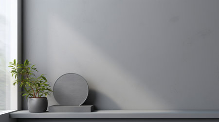 Podium abstract grey background for cosmetic product presentation. Modern minimal showcase with Generative Ai.の素材