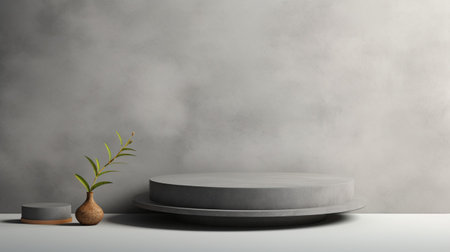 Podium abstract grey background for cosmetic product presentation. Modern minimal showcase with Generative Ai.の素材
