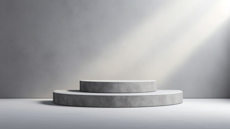 Podium abstract grey background for cosmetic product presentation. Modern minimal showcase with Generative Ai.の素材