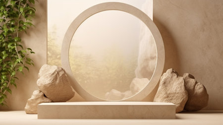 Rock stone podium background for display product, cosmetic mockup. Generative Ai.の素材