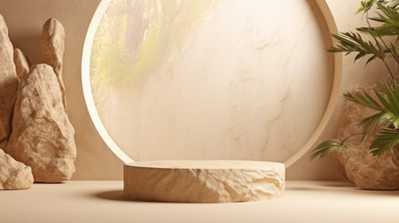 Rock stone podium background for display product, cosmetic mockup. Generative Ai.の素材