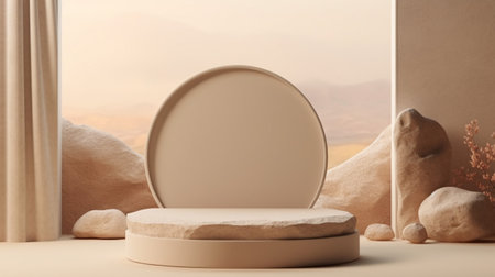 Rock stone podium background for display product, cosmetic mockup. Generative Ai.の素材