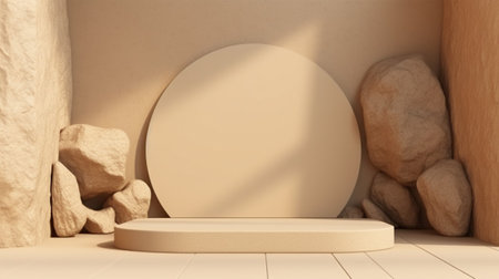 Rock stone podium background for display product, cosmetic mockup. Generative Ai.の素材
