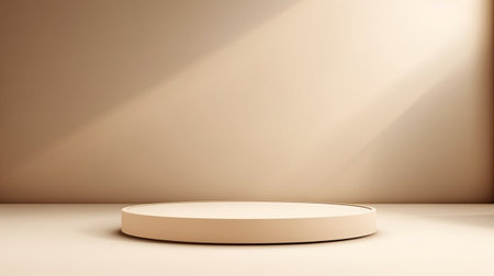 Empty stage light on beige background. Mock up Product display podium with Generative Ai.の素材
