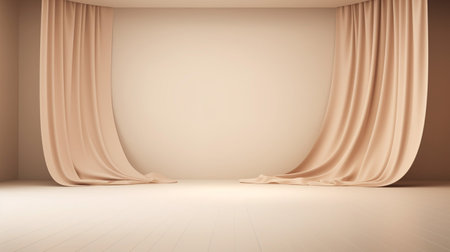 Empty stage light on beige background. Mock up Product display podium with Generative Ai.の素材