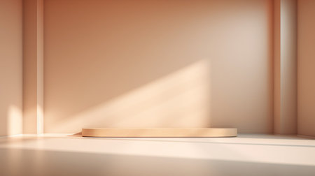Empty stage light on beige background. Mock up Product display podium with Generative Ai.の素材