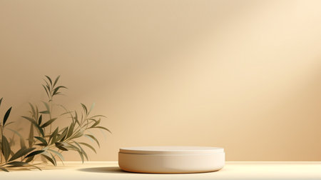 Empty room background beige with Generative Ai. Podium product display.の素材