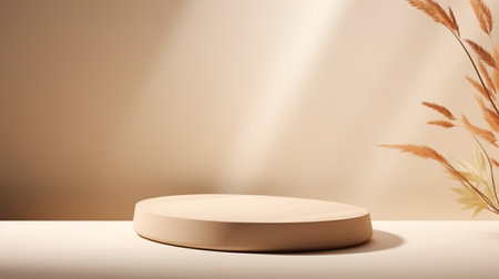 Empty room background beige with Generative Ai. Podium product display.の素材