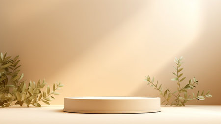 Empty room background beige with Generative Ai. Podium product display.の素材