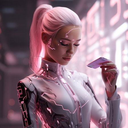 Girl character design. Cyborg woman AI background with Generative Ai.の素材