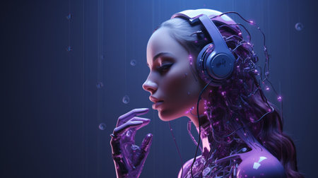 Girl character design. Cyborg woman AI background with Generative Ai.の素材