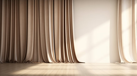 Abstract curtains interior design. Light beige podium background with Generative Ai.の素材