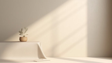 Abstract curtains interior design. Light beige podium background with Generative Ai.の素材