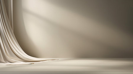 Abstract curtains interior design. Light beige podium background with Generative Ai.の素材