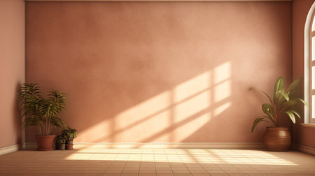 Room interior empty living room background in sunlight and shadows. Modern summer minimal with Generative Ai.の素材
