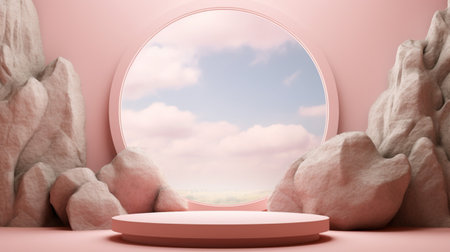 Pink Podium 3d cosmetic background for stone product presentation. Generative Ai.の素材