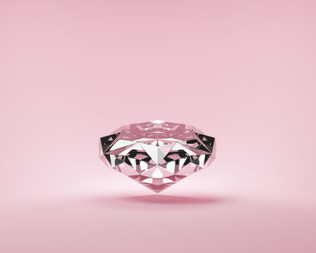 3d Diamond jewelry on pink background with shadows. High quality realistic.の写真素材