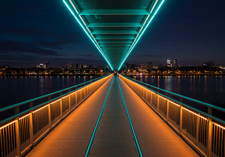 Pedestrian bridge over the Dnieper river in Kiev, Ukraineの素材