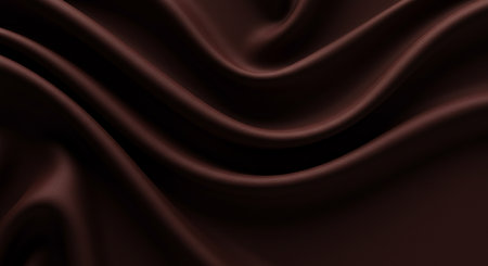 Close-up of a luxurious dark brown silk fabric featuring smooth, flowing waves and subtle highlights, creating a rich and sophisticated texture.の素材